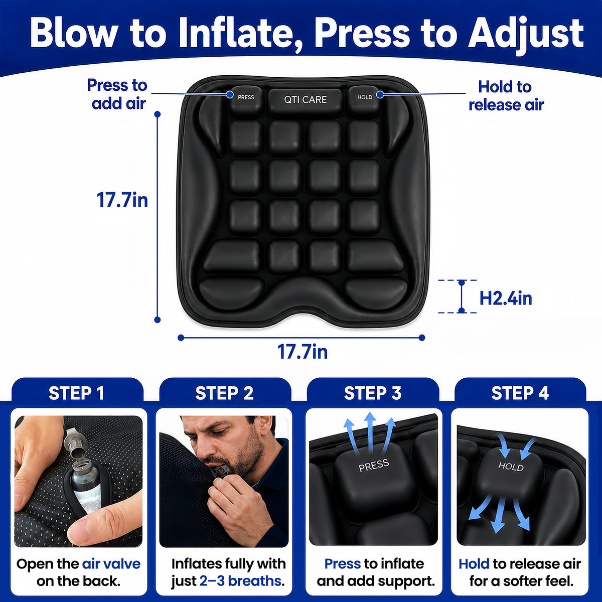How to inflate and adjust the Qticare airplane seat cushion
