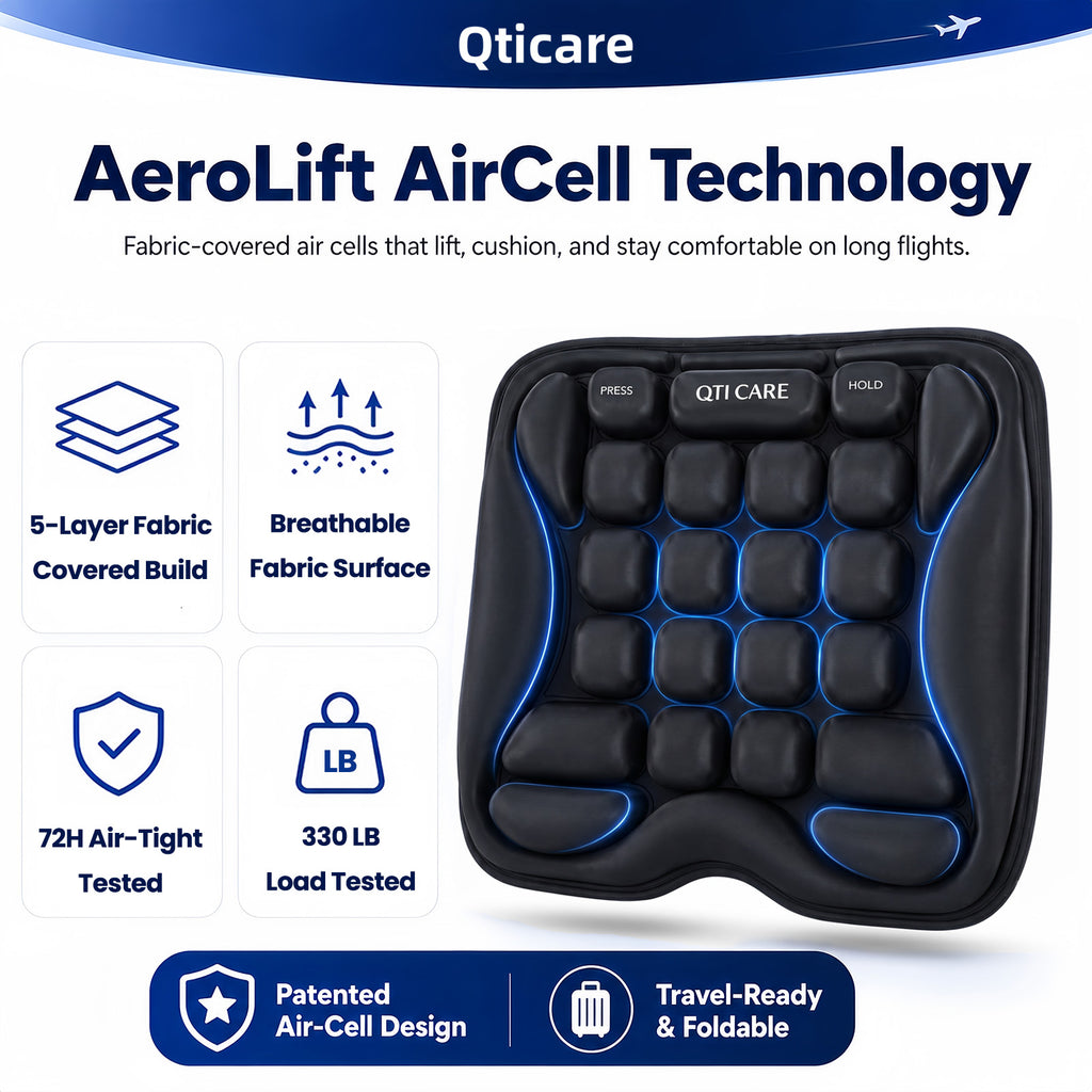 Qticare AirCell technology for supportive airplane seat comfort