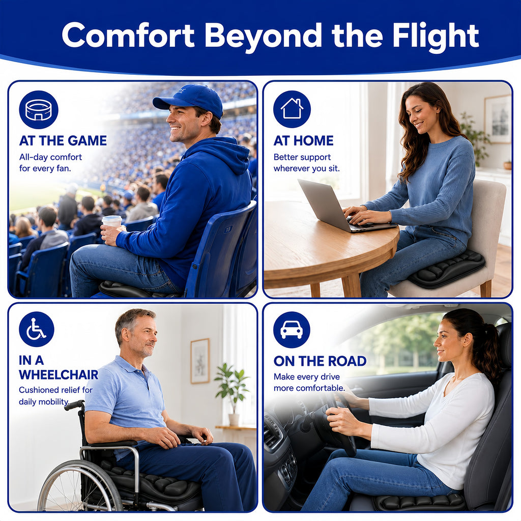 Qticare portable seat cushion for travel and everyday seating