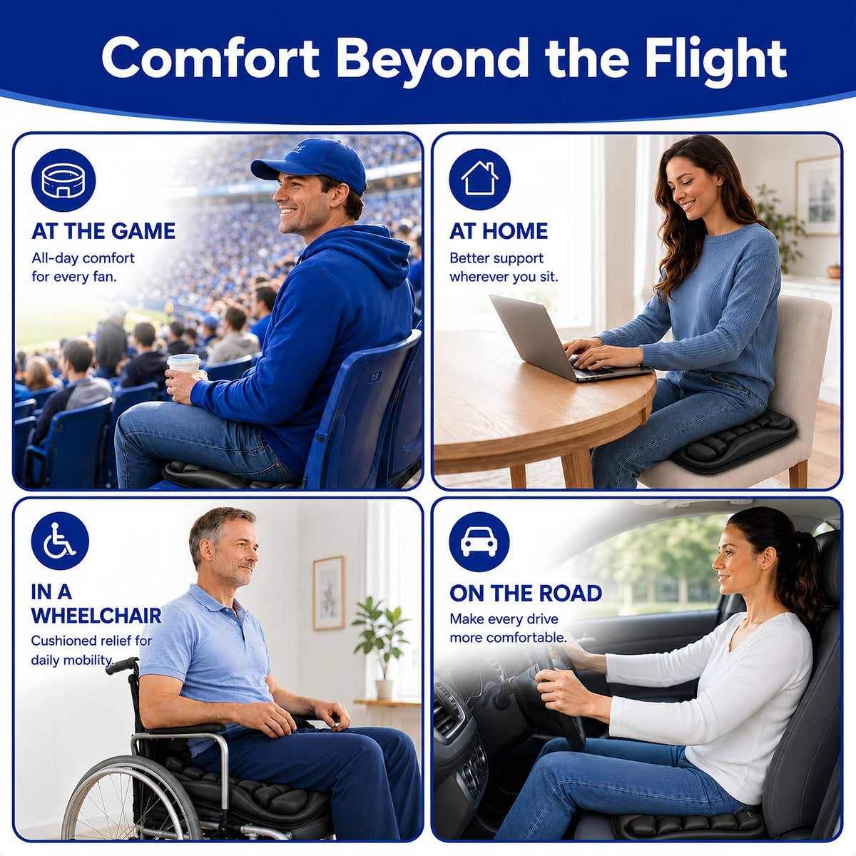 Qticare portable seat cushion for travel and everyday seating